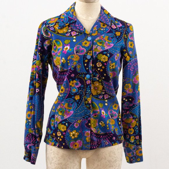 Vintage 60s 70s S Cotton Paisley Button Down Shirt - Picture 10 of 10
